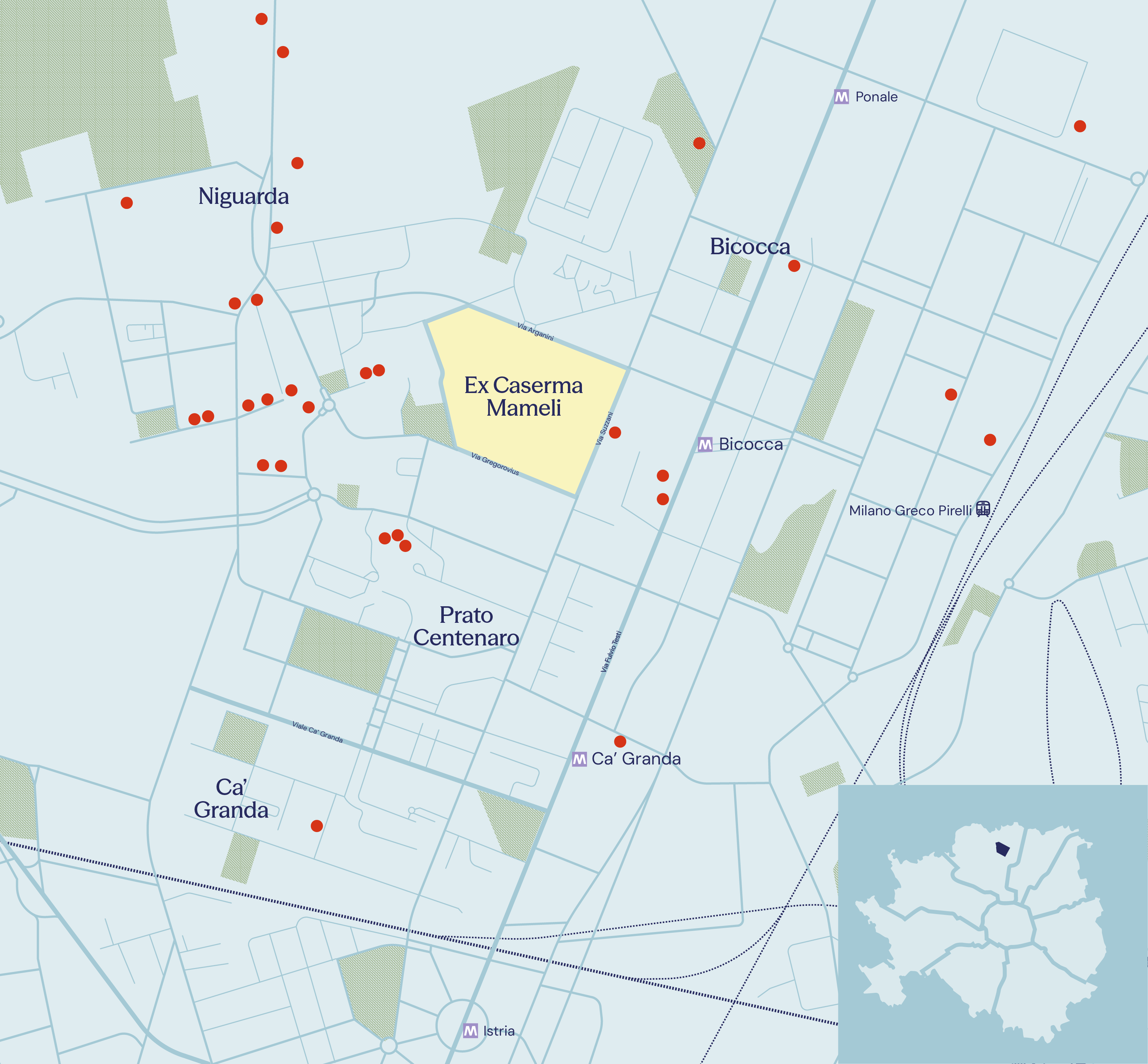 Mappa di Area Mameli tra Niguarda e Bicocca